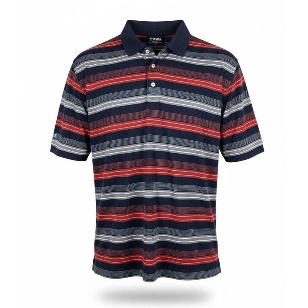 Ping Performance Golf Polo Shirt - Mens L - Blue Striped Short Sleeve